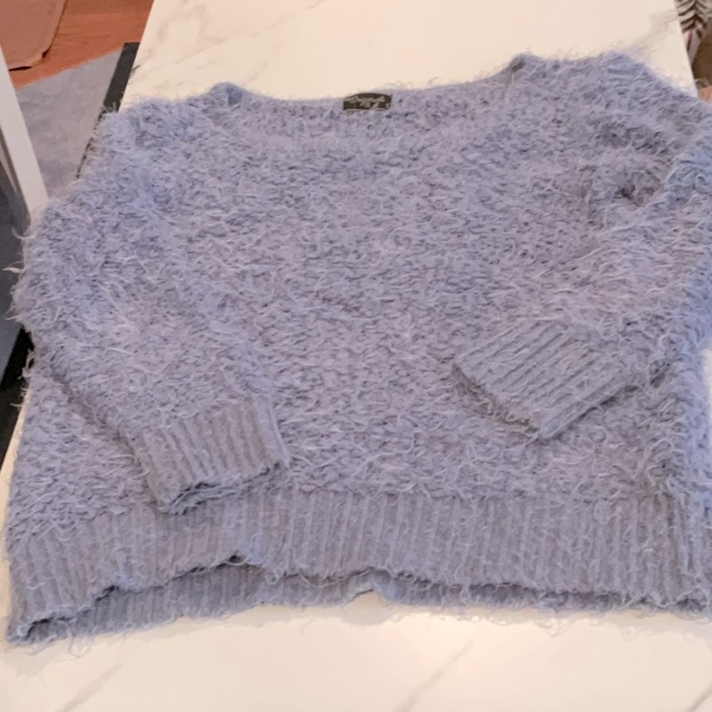 Baby Blue textured mohair crewneck sweater, small.